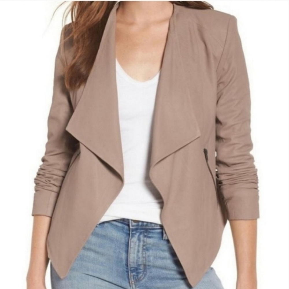 BB Dakota Brycon Toffee Leather Drape Front Jacket Size XS